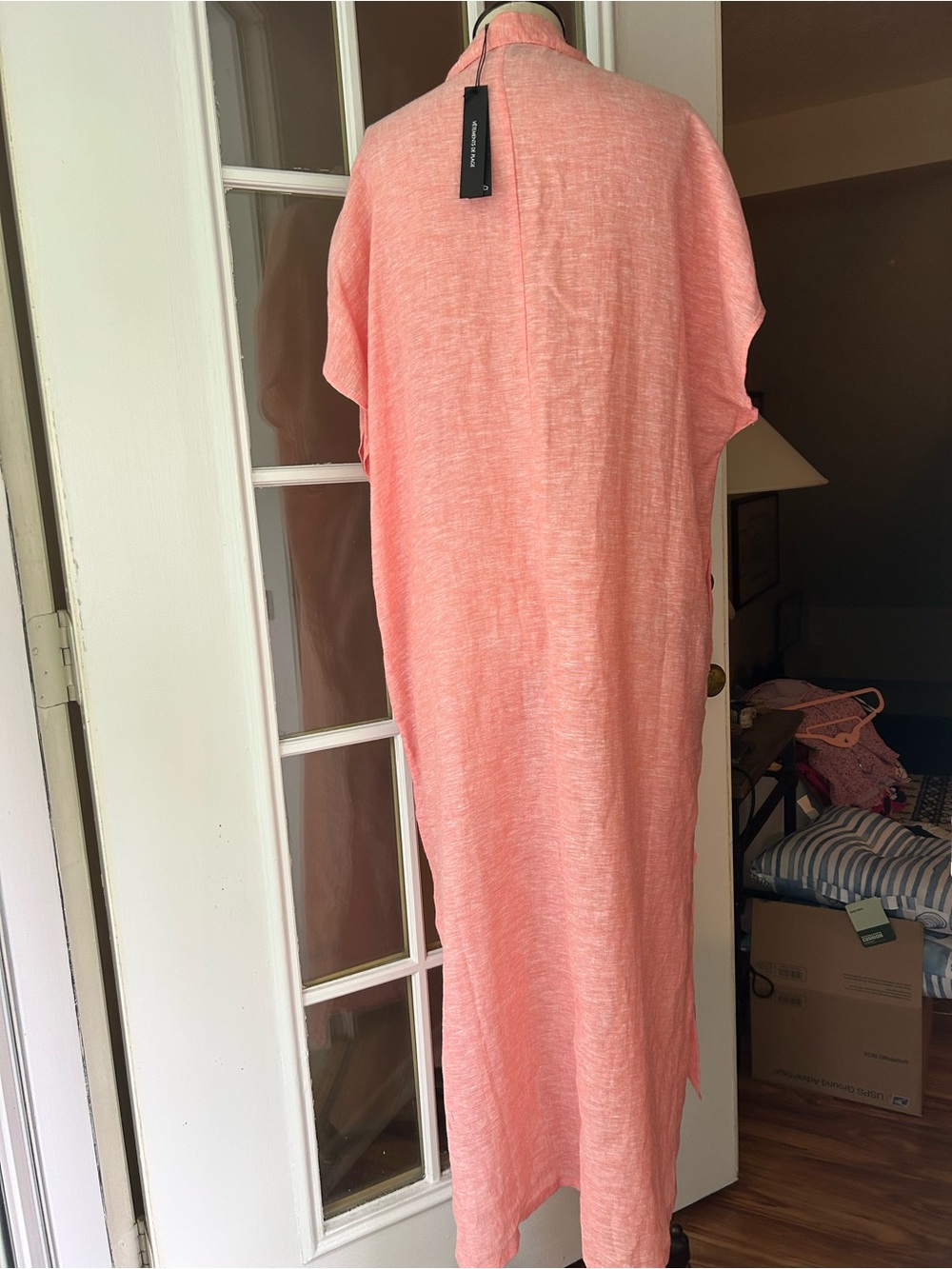 Tahari coral linen blend Swim Cover-Up Caftan dress small - Picture 5 of 12